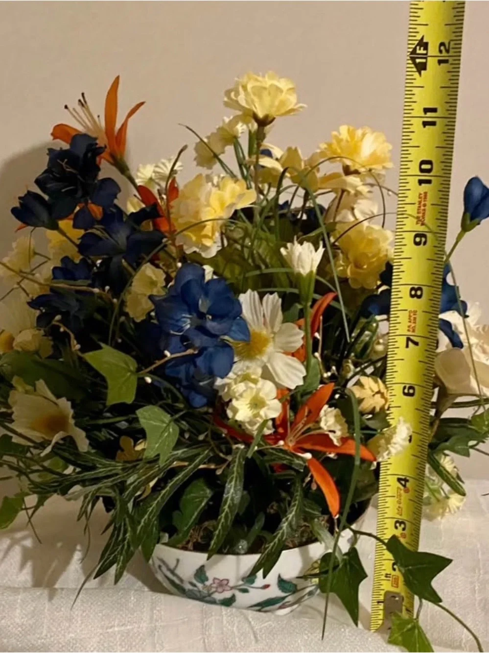 Grandmillennial Floral Arrangement in Decorative Porcelain Bowl English Country